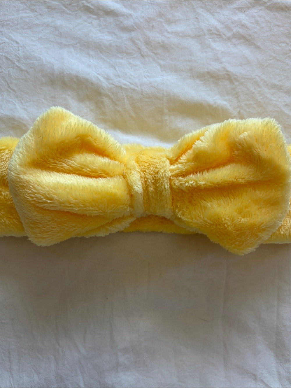 Yellow fuzzy bow face washing headband